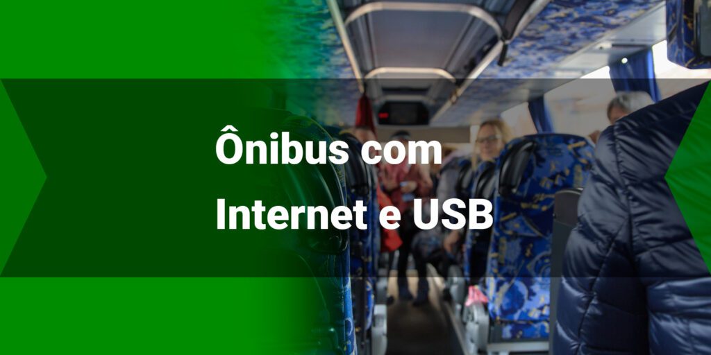 Interior de um Ônibus e escrito "onibus com internet usb"
